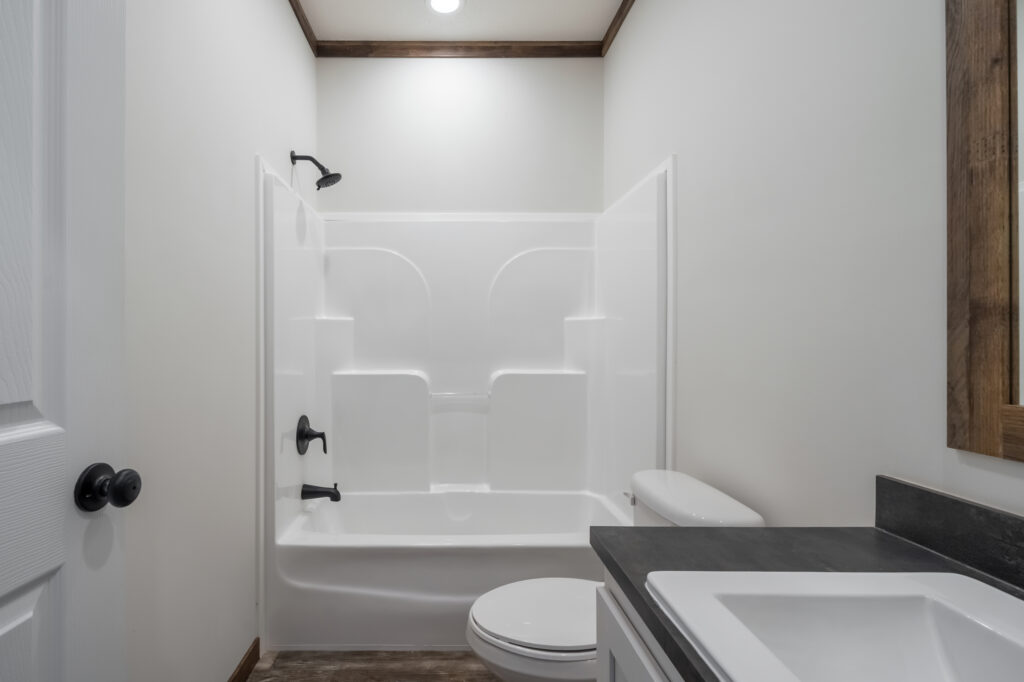 60” fiberglass tub shower combo guest bath