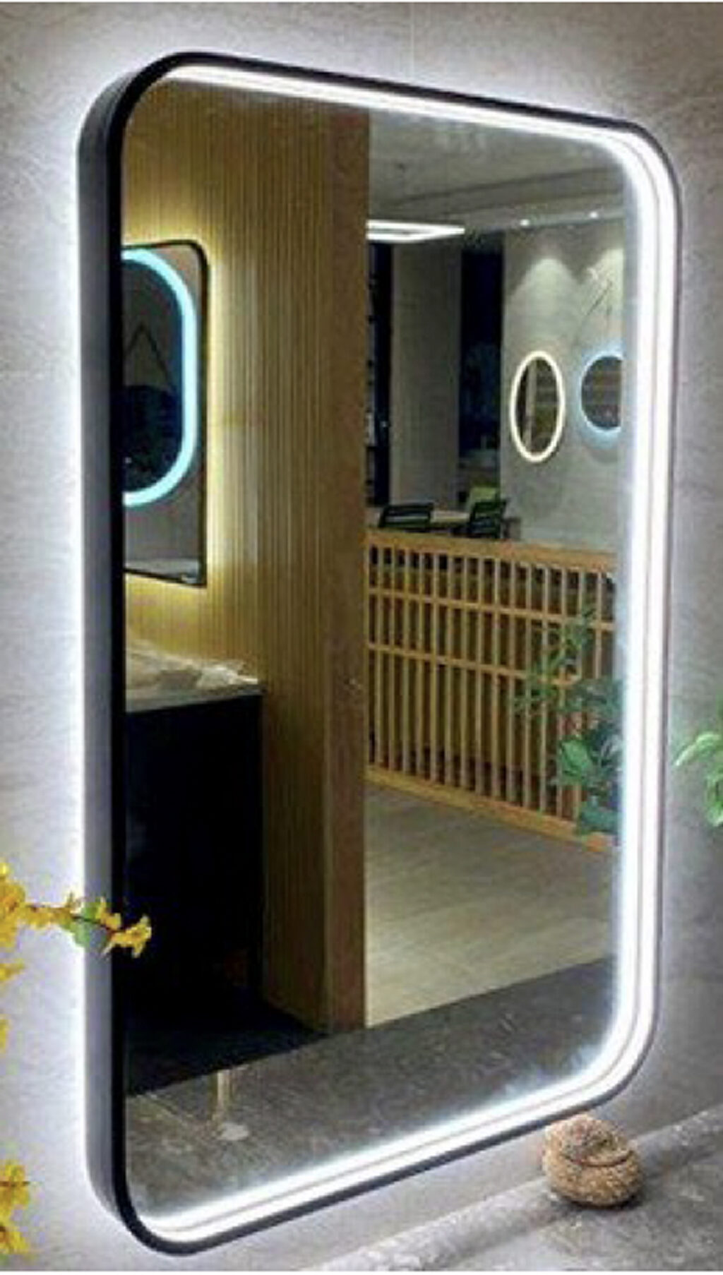 Black frame led lighted mirror