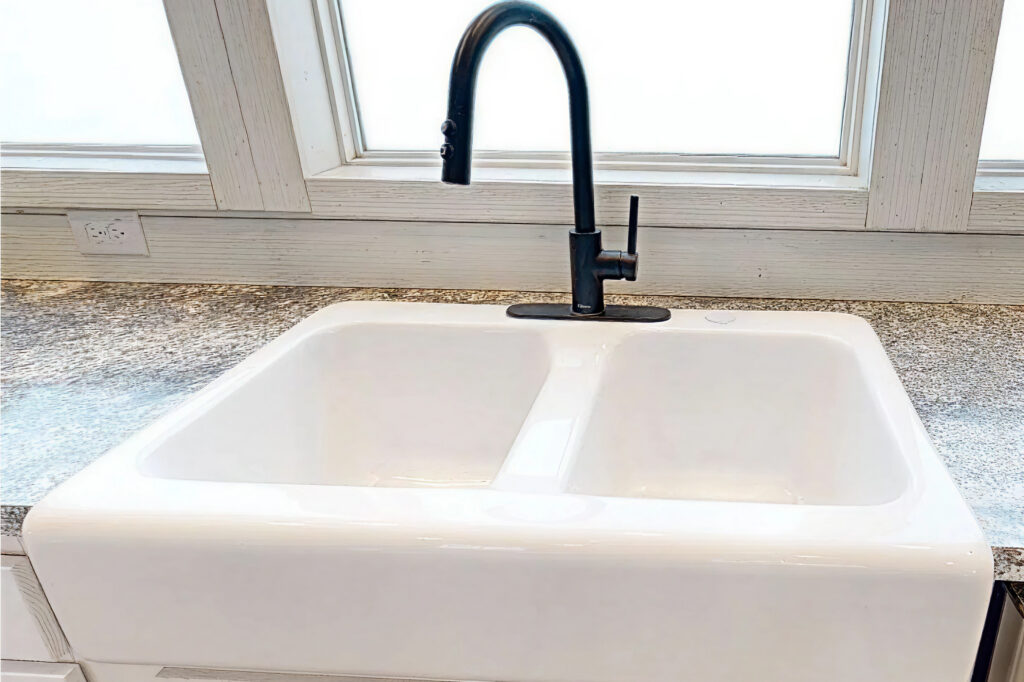 White farmhouse sink